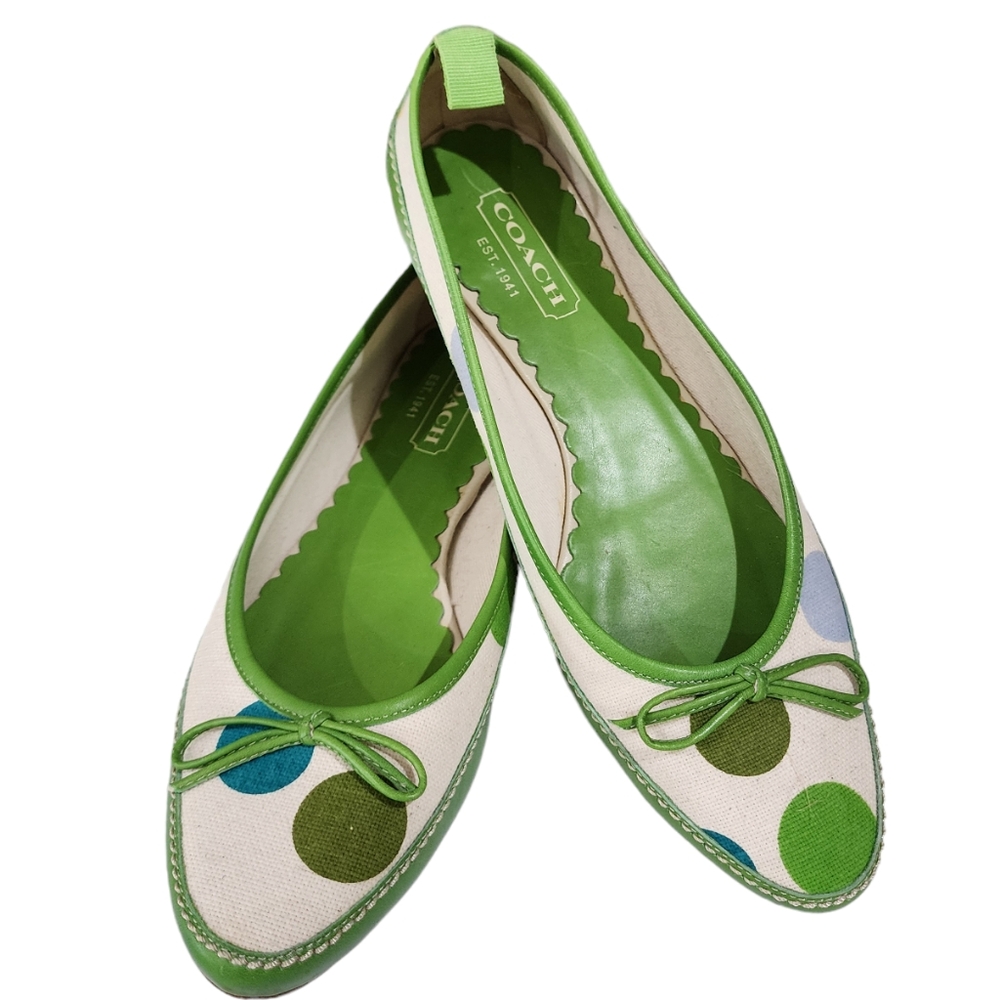 Coach Polkadot Green Canvas Leather  Almond Toe Slip-on Shoes Size 6.5 - Picture 12 of 16